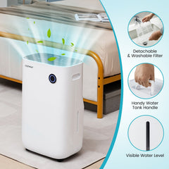 73 Pint Dehumidifier for 4500 Sq Ft, 19 Pints DOE, 5 Modes, 1.7 Gallon Tank, 44 dB, White