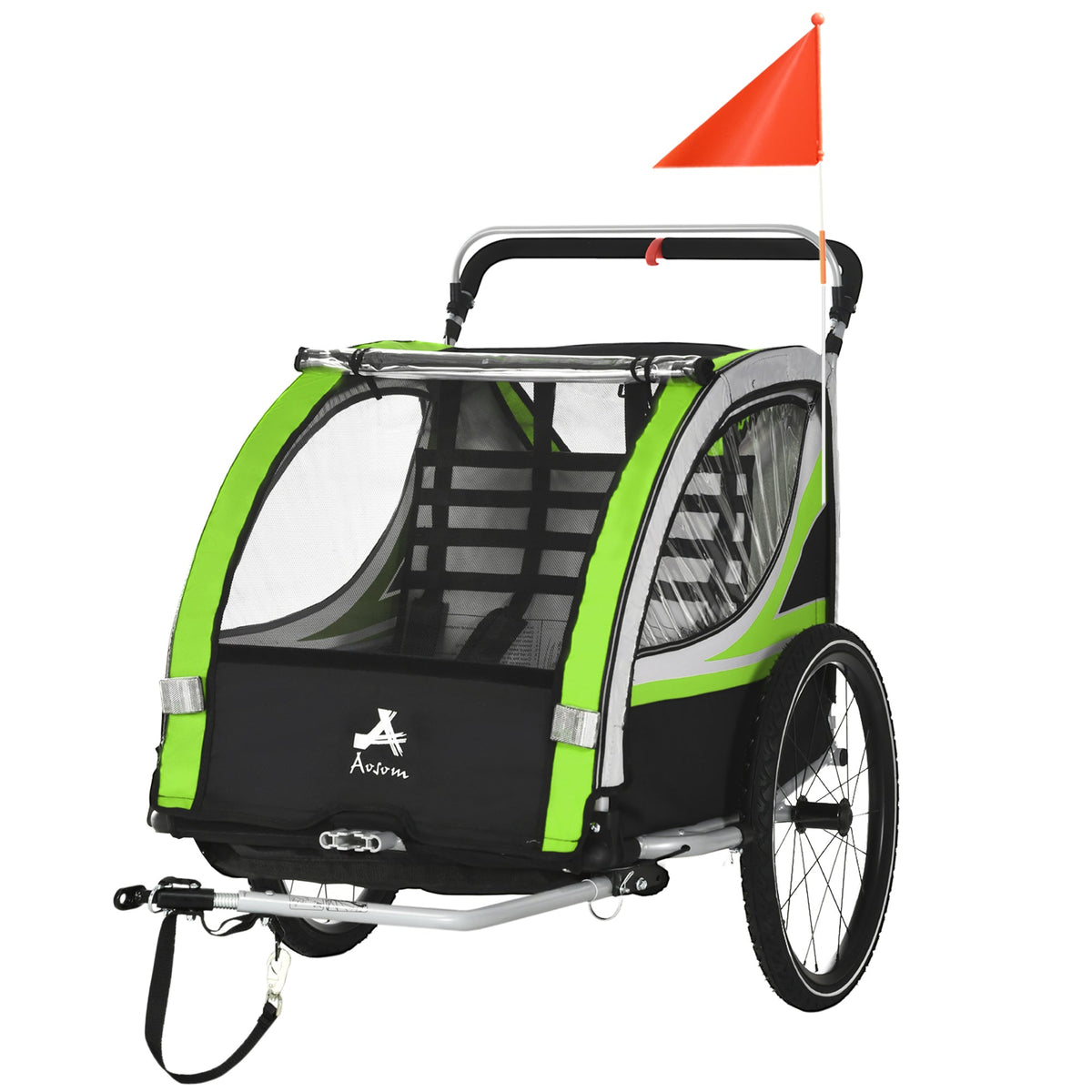 3-in-1 Bike Trailer for Kids, Running Stroller with 2 Seats, Jogging Cart with 5-Point Harness, Storage Units, Blue
