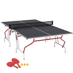 9' x 5' Full Size Table Tennis Table, Folding Ping Pong Table with Paddles and Balls, Dark Grey