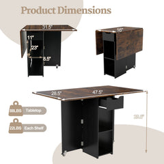 47.5 Inch Farmhouse Extendable Wooden Dinner Table with Lockable Wheels-Rustic Brown