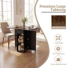 47.5 Inch Farmhouse Extendable Wooden Dinner Table with Lockable Wheels-Rustic Brown