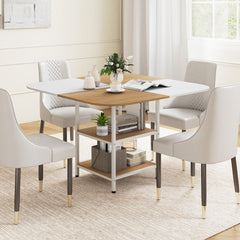 47.5 inch Modern Dining Table, Square Kitchen Table with Mix-colored Tabletop-Natural