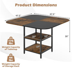 47.5 inch Modern Dining Table, Square Kitchen Table with Mix-colored Tabletop-Rustic Brown