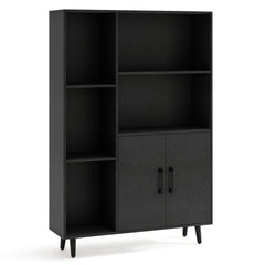 4 Inch Floor Bookshelf with 5 Open Compartments and Storage Cabinet-Black