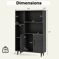 4 Inch Floor Bookshelf with 5 Open Compartments and Storage Cabinet-Black
