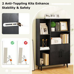 4 Inch Floor Bookshelf with 5 Open Compartments and Storage Cabinet-Black