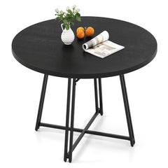 47 Inch Dining Table for 4-6 People Round Kitchen Table with Cross Base-Black