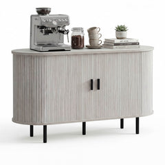 47 Inch Fluted Sideboard Buffet Cabinet with Tambour Sliding Doors and Metal Legs-Grey