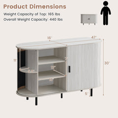 47 Inch Fluted Sideboard Buffet Cabinet with Tambour Sliding Doors and Metal Legs-Grey