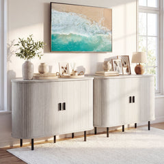 47 Inch Fluted Sideboard Buffet Cabinet with Tambour Sliding Doors and Metal Legs-Grey