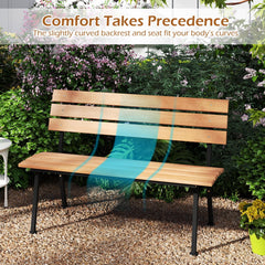 47 Inch Outdoor Acacia Wood Bench with Metal Frame and Slatted Seat
