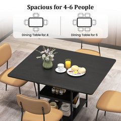 47 Inch Rectangular Dining Table with 2 Open Storage Shelves and Sturdy Metal Legs for 4-6-Black