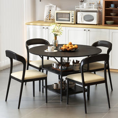 47 Inch Round Dining Table for 4-6 People Large Kitchen Table with 2-Tier Storage Shelves-Black