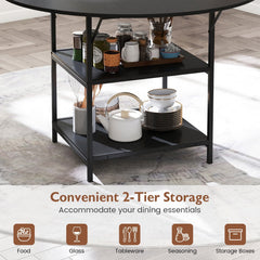 47 Inch Round Dining Table for 4-6 People Large Kitchen Table with 2-Tier Storage Shelves-Black