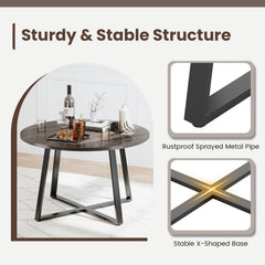 47 Inch Round Dining Table with Stable X-shaped Base and Round Thickened Tabletop-Grey