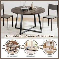 47 Inch Round Dining Table with Stable X-shaped Base and Round Thickened Tabletop-Grey