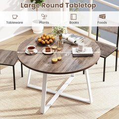 47 Inch Round Dining Table with Stable X-shaped Base and Round Thickened Tabletop-Natural