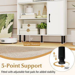 47 Inch Storage Cabinet Freestanding Bookcase with 2 Doors and 4 Open Shelves-White