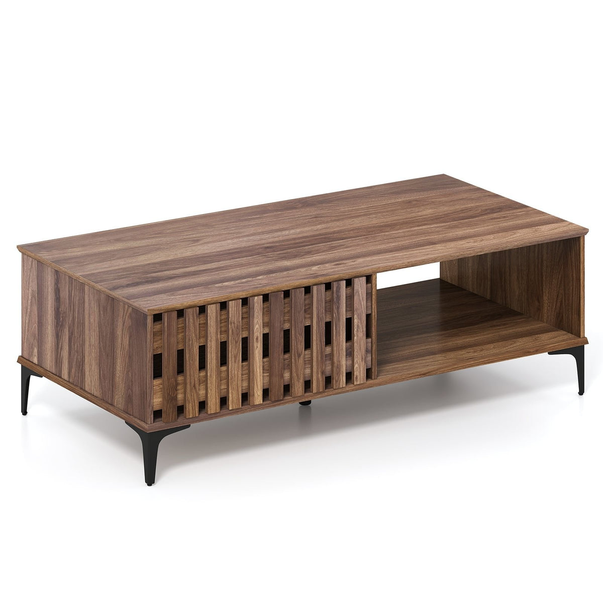 47 Inches Mid Century Coffee Table Farmhouse Wooden Center Table-Walnut