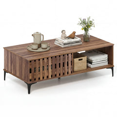 47 Inches Mid Century Coffee Table Farmhouse Wooden Center Table-Walnut