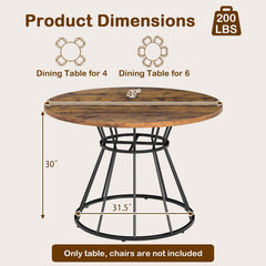47 Inches Round Dining Table for 4 Farmhouse Kitchen Table with Wooden Tabletop-Brown