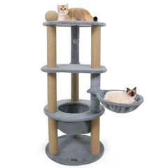 47 Inch Cat Tower with Rotatable Basket Bed, Deep Nest and Scratching Ball, Gray