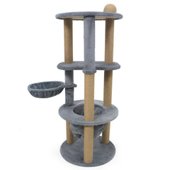 47 Inch Cat Tower with Rotatable Basket Bed, Deep Nest and Scratching Ball, Gray