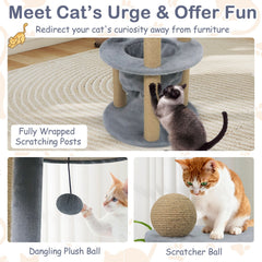 47 Inch Cat Tower with Rotatable Basket Bed, Deep Nest and Scratching Ball, Gray