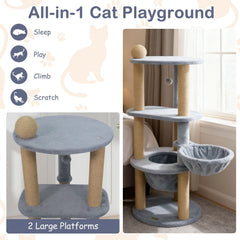 47 Inch Cat Tower with Rotatable Basket Bed, Deep Nest and Scratching Ball, Gray