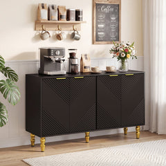 47 inches Sideboard Buffet Cabinet with 4 Chevron Fluted Doors & Anti-Toppling Devices for Kitchen-Black