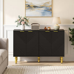 47 inches Sideboard Buffet Cabinet with 4 Chevron Fluted Doors & Anti-Toppling Devices for Kitchen-Black