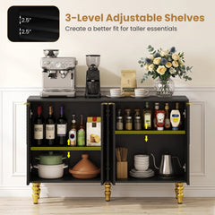 47 inches Sideboard Buffet Cabinet with 4 Chevron Fluted Doors & Anti-Toppling Devices for Kitchen-Black