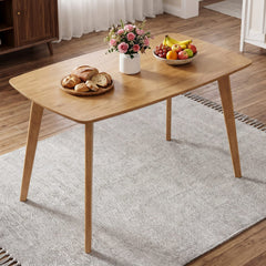 47 inches Solid Wood Dining Table for 4 People with Rounded Edges-Natural