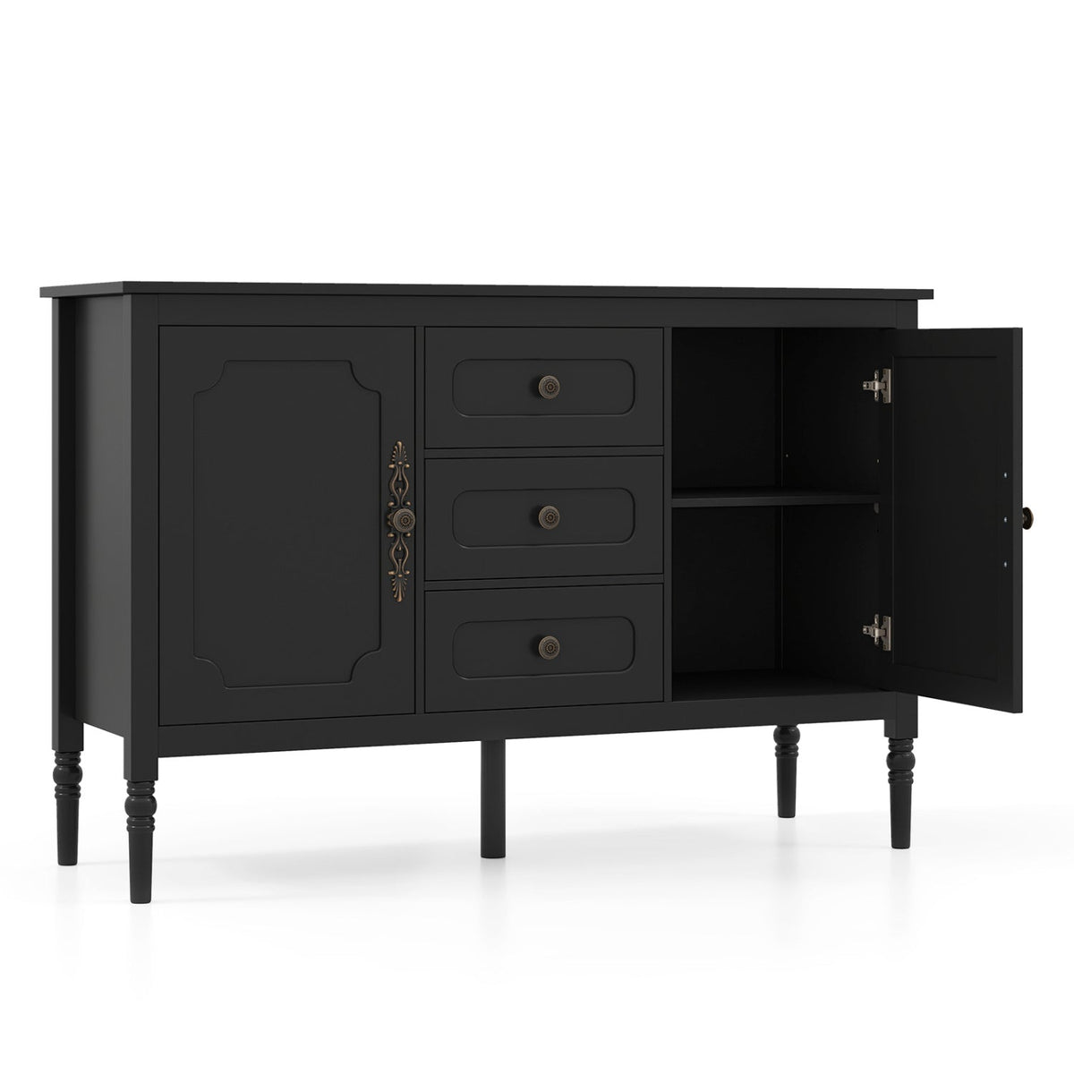 47 inches Vintage Buffet Cabinet with 3 Drawers 2 Cabinets and Adjustable Shelves for Dining Room-Black