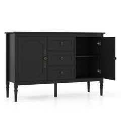 47 inches Vintage Buffet Cabinet with 3 Drawers 2 Cabinets and Adjustable Shelves for Dining Room-Black