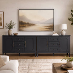 47 inches Vintage Buffet Cabinet with 3 Drawers 2 Cabinets and Adjustable Shelves for Dining Room-Black