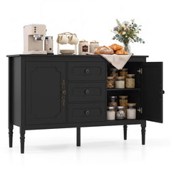47 inches Vintage Buffet Cabinet with 3 Drawers 2 Cabinets and Adjustable Shelves for Dining Room-Black