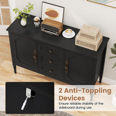 47 inches Vintage Buffet Cabinet with 3 Drawers 2 Cabinets and Adjustable Shelves for Dining Room-Black