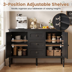 47 inches Vintage Buffet Cabinet with 3 Drawers 2 Cabinets and Adjustable Shelves for Dining Room-Black