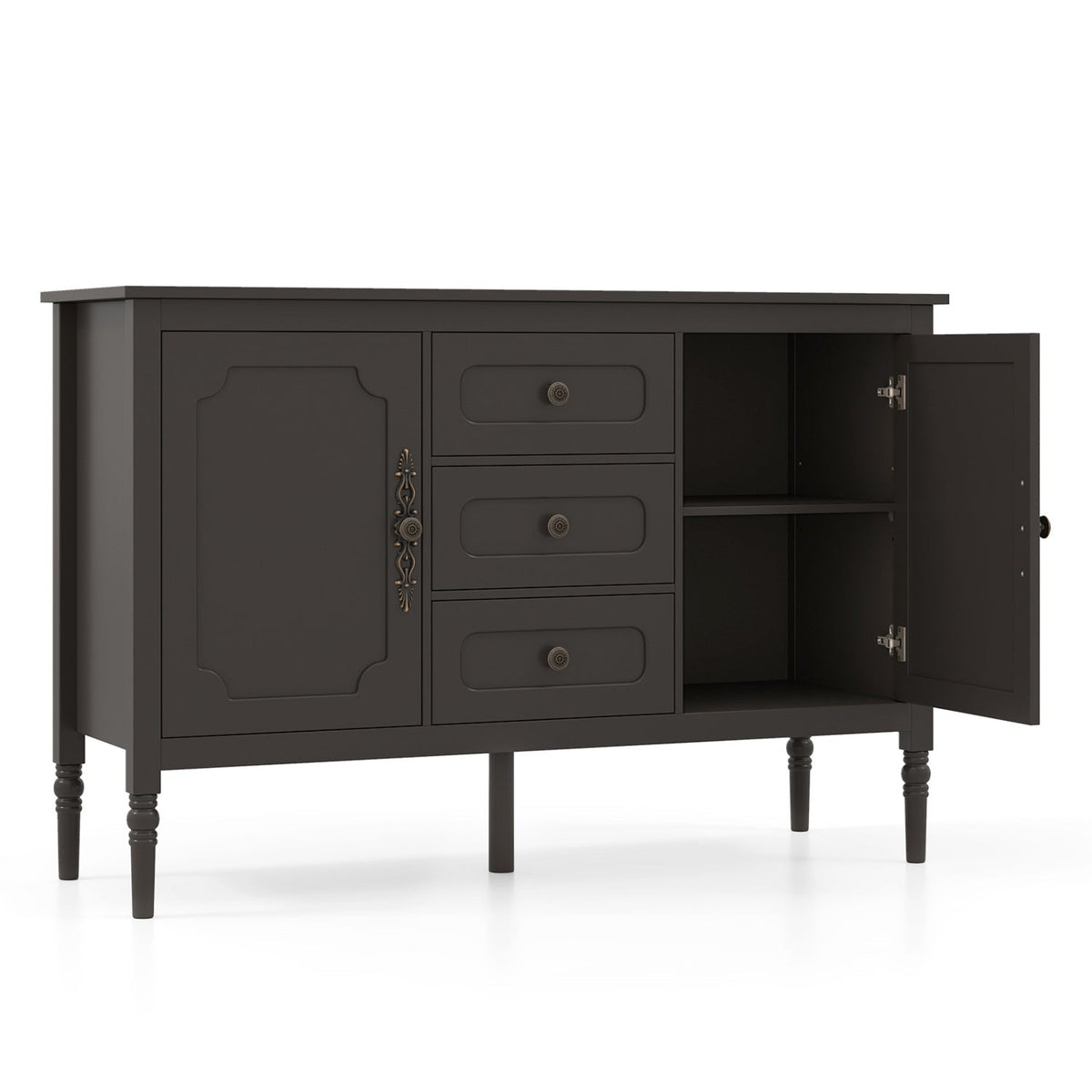 47 inches Vintage Buffet Cabinet with 3 Drawers 2 Cabinets and Adjustable Shelves for Dining Room-Brown