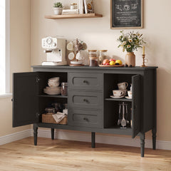 47 inches Vintage Buffet Cabinet with 3 Drawers 2 Cabinets and Adjustable Shelves for Dining Room-Brown