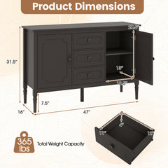 47 inches Vintage Buffet Cabinet with 3 Drawers 2 Cabinets and Adjustable Shelves for Dining Room-Brown