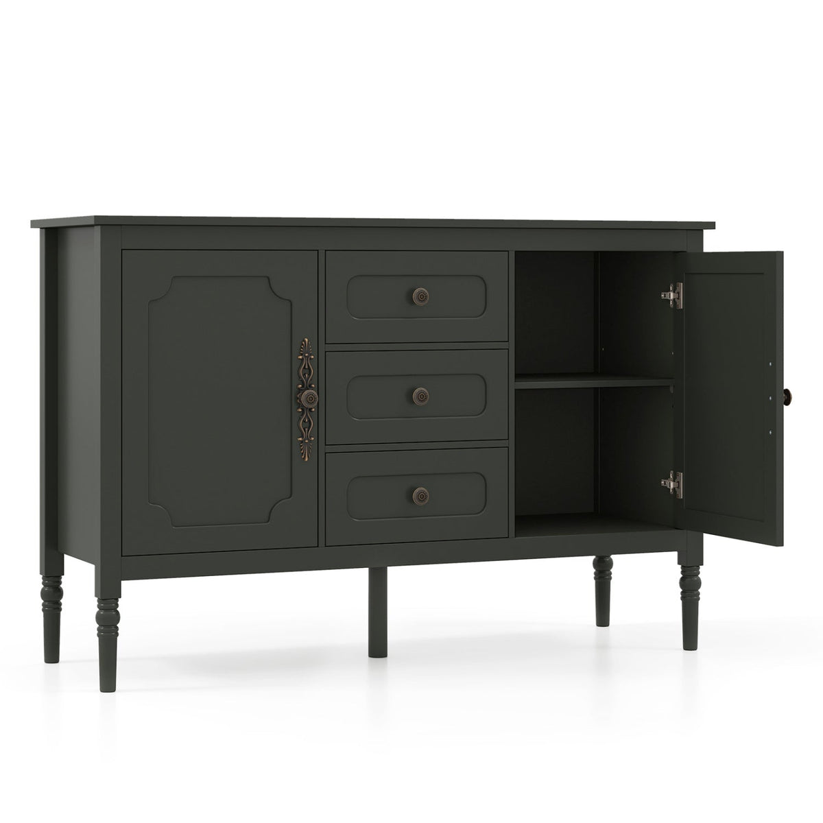 47 inches Vintage Buffet Cabinet with 3 Drawers 2 Cabinets and Adjustable Shelves for Dining Room-Green