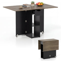 47.5 Inch Farmhouse Extendable Wooden Dinner Table with Lockable Wheels-Oak