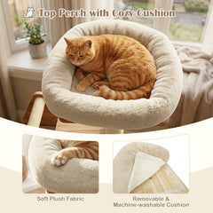 48.5 Inch Solid Rubber Wood Cat Tree with House Shaped Condo, 3 Entry Holes and Sisal Posts, Beige