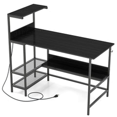 48 Inch Computer Desk with Power Outlets and Storage Shelves-Black