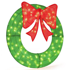 48 Inch Pre-Lit Lighted Christmas Mesh Wreath with Bow and 200 LED Bulbs-Green