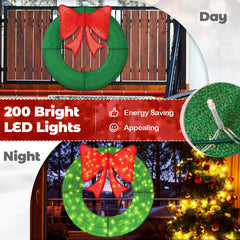 48 Inch Pre-Lit Lighted Christmas Mesh Wreath with Bow and 200 LED Bulbs-Green