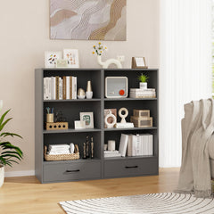 4 Tier Wood Bookcase with Drawer, 42.5 Inches Tall, Grey