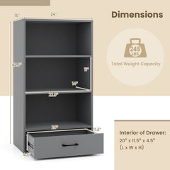4 Tier Wood Bookcase with Drawer, 42.5 Inches Tall, Grey